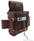 10 Pocket Leather Electrician Tool Pouch With Hammer Holder And Tape Chain Brown Belt Organizer For Screwdrivers Flashlights Tape