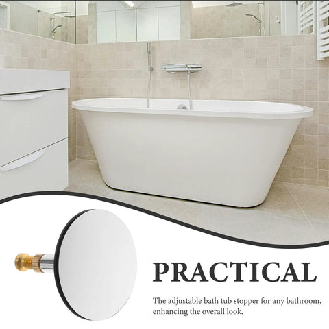 Adjustable Bathtub Drain Plug Silver Copper with Rotary Mechanism displayed in modern bathroom setting, highlighting sleek design.