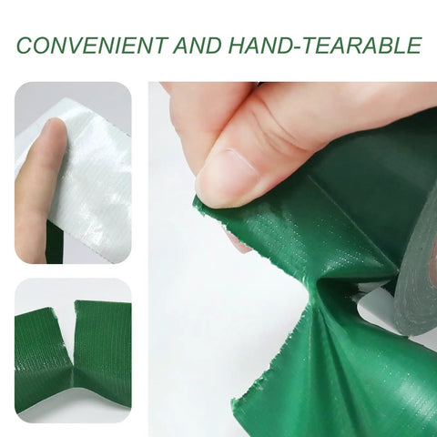 Demonstrating tearing Heavy Duty Dark Green Duct Tape Waterproof Cloth Fabric Tape For Photographers And DIYers, 2 Inch By 45 Yards