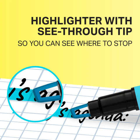 Clear View Highlighter Sticks With Chisel Tip, Assorted Fluorescent Colors, Eight Count For School Home And Office Use, Ultra Vivid Ink That Pops, See Through Tip For Neat Lines, Smear Resistant highlighting text on paper with see-through tip.