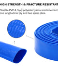 Beefy Heavy Duty 3 Inch By 100 Foot Pool Backwash Hose Lay Flat Blue PVC Water Discharge Tube Reinforced With Polyester close-up