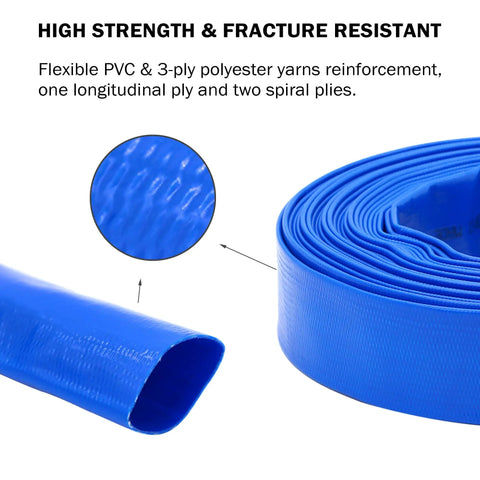 Beefy Heavy Duty 3 Inch By 100 Foot Pool Backwash Hose Lay Flat Blue PVC Water Discharge Tube Reinforced With Polyester close-up