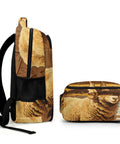 Side view of Curly Wool Ram Vintage Printed Unisex Backpack with Large Capacity, Durable Polyester, Breathable Fabric, Smooth Zipper