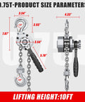 HUGOASIS mini lever hoist with chain, 3/4 ton capacity, aluminum body, silver