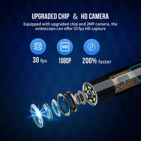 Wireless Endoscope Camera With Light HD Waterproof WiFi Borescope Flexible 5.5mm detail showing lens and chip design.