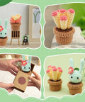 Plant Crochet Kit for Beginners with 6 Succulent Projects, Crochet Hooks, Yarn, Plastic Eyes, cute plant designs close-up