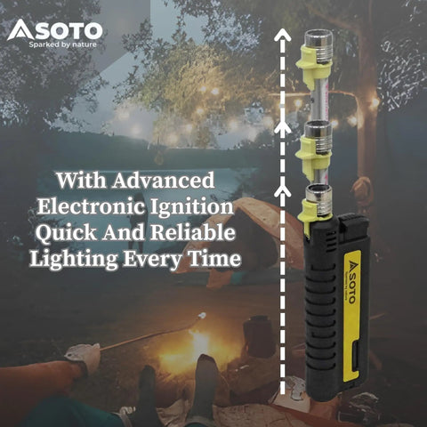 Extended Refillable Pocket Torch Lighter For Camping With Telescoping Burner Head And Electronic Ignition Wind Resistant