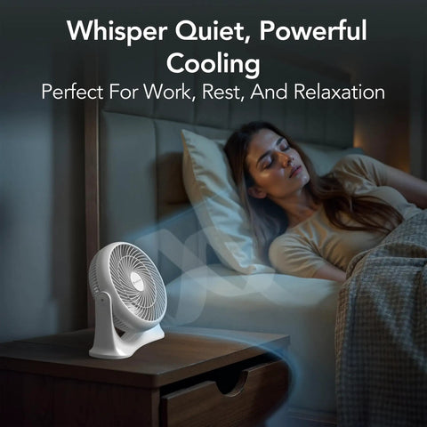 11 Inch Desk Fan With Three Speed Settings Dead Quiet Personal Air Circulator Bringing No Fuss Ninety Degree Tilt Adjustable Handle And Cool Breeze For Bedroom Office Or Sleeping Area White
