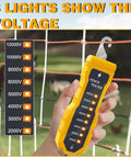 Electric Fence Voltage Tester For Farm Pro 12KV Portable Fence Testing Tool With 8 Indicator Lights Fault Finder No Battery Needed Neon Display And Easy Read Gauge For Quick Onsite Checks, hand-held yellow plastic fence tester with 8 lights