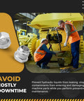 Pro Grade 64 Piece JIC 37 Degree Flare Cap and Plug Kit in use during hydraulic maintenance with safety gear visible