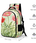 Red Pink Poppy Watercolor Printed Backpack For Unisex Everyday Carry Ready Large Capacity Carryall Bag Durable Polyester