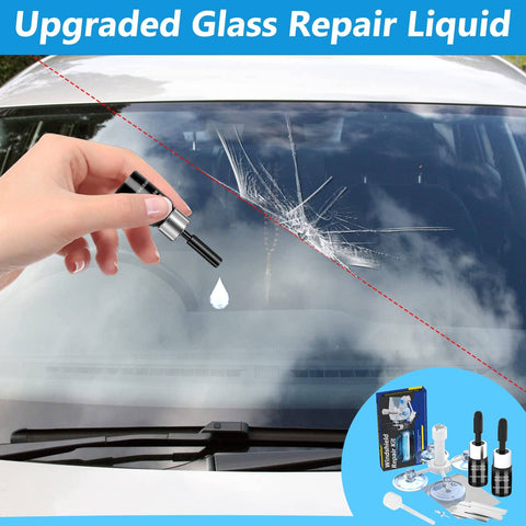 Windshield Repair Kit 2 Pack For Chips And Cracks Quick Fix With Slow Pressure System shown in use on cracked windshield