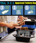 Clear Travel Toiletry Bag Set TSA Approved 3 Piece Quart Size Carry On Bags in security tray at airport checkpoint.