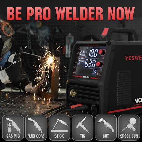 Six In One Welding Machine With Plasma Cutter, MIG Flux Core MIG Spool Gun Compatible, 200 Amp Welding, workspace view