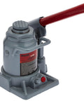 Pro-Lift 12-ton grey hydraulic bottle jack with red long handle, front view.