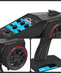 2.4G RC Radio System With 4CH Transmitter Receiver And Lanyard Anti Jamming Remote Controller For RC Cars Crawler Boats Blue High Sensitivity FHSS For Precise Control And Smooth Responsive Pro Grade, showing buttons and grip detail close-up.