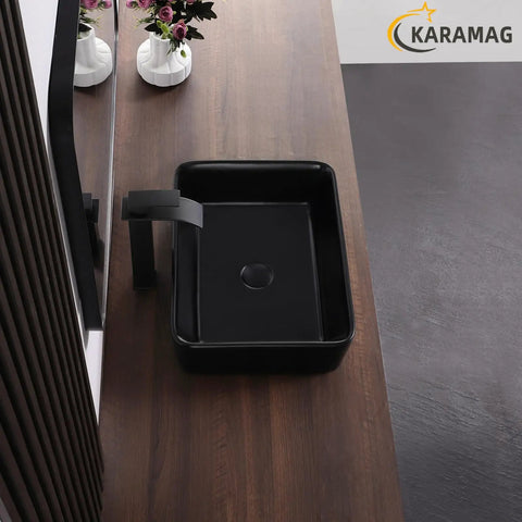 Matte Black Rectangle Vessel Sink 19 By 15 Inch Above Counter Bathroom Sink Porcelain Ceramic Small Bowl For Bathrooms
