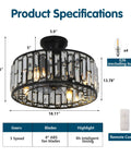 18 Inch Bangin Farmhouse Caged Industrial Ceiling Fan With Lights Whisper Quiet Motor Remote Control specs image