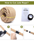Steps to cut Heavy Duty Jute Rope 1 1/4 Inch By 100 Feet Natural Hemp for DIY projects, using tape and scissors.