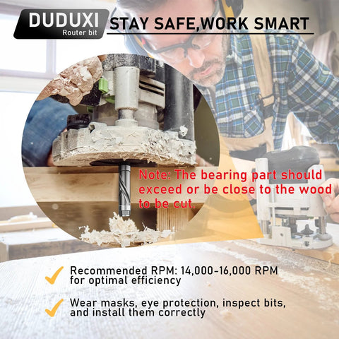 Carbide flush-trim router bit with top and bottom bearings, DUDUXI brand, 1/2 in cutting diameter, 1 in cutting length.