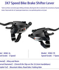 All In One 21 Speed Bike Shifter Lever Kit With Brake Lever And V Brake Cable For Mountain And Road Bicycles KD82 3x7 Gear System Mechanical Disc Or V Brake Compatible Gear View Window Ride Ready Fits 22.2Mm Handlebars
