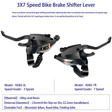 All In One 21 Speed Bike Shifter Lever Kit With Brake Lever And V Brake Cable For Mountain And Road Bicycles KD82 3x7 Gear System Mechanical Disc Or V Brake Compatible Gear View Window Ride Ready Fits 22.2Mm Handlebars