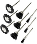 9 Piece Nylon Cup Wheel Set with 3mm Shanks for Tight Corners and Jewelry, includes bowl, straight, and T-shaped brushes.