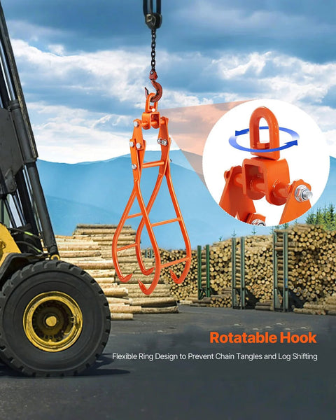 Four-claw orange log grapple hook, steel rotatable design for lifting logs