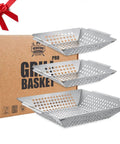 3 Pack Heavy Duty Stainless Steel Grill Baskets For Outdoor Grillin Veggie Grill Baskets Set For All Grills And Smokers with gift