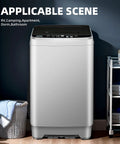 Super Compact Portable Washing Machine Grey Fully Automatic Top Load Washer in a modern bathroom setting.