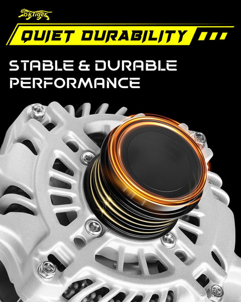 Close-up of 160 Amp Beefed-Up Alternator For Jeep Cherokee 2014-2019 2.4L with 6-Groove Decoupler Pulley, OE 56029624AB