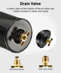 Dope 10AN Oil Catch Can Breather Tank close-up of brass drain valve in open and closed positions