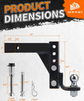 Product dimensions showing Beefy Adjustable 2 Inch Trailer Hitch Ball Mount 7500 Lbs Capacity Fits 2 Inch Receiver