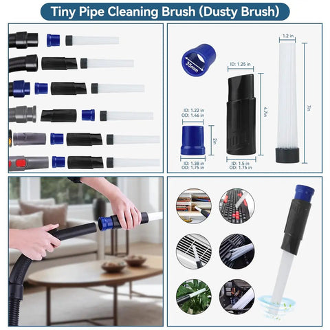 14 Piece Vacuum Attachment Kit For Shop Vac With 2.5 To 1.25 Inch And 1.875 To 1 Inch Adapters, flexible crevice wand, dust brush