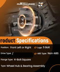Front Wheel Hub And Bearing Assembly 513266 Replacement For Hyundai Santa Fe 2007 2014 Veracruz 2007 2012 And Kia Sorento 2011 2015 Five Lug Direct Fit Front Left Or Right Ready To Roll, product specifications with focus on 5 bolt, non-ABS, wheel hub.