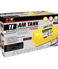 Hi-Viz 11-Gallon Horizontal Portable Air Tank With Tire Air Chuck, Safety Bypass Valve, On Off Dial in packaging
