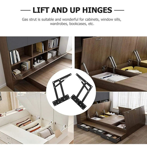 Heavy Duty Spring Cupboard Door Hinges Set Pneumatic Folding Lid Support in wood cabinets and storage boxes