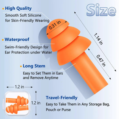 50 Pairs Reusable Silicone Ear Plugs With NRR 32dB For Sleeping Snoring Swimming And Noise Blocking, size details and features