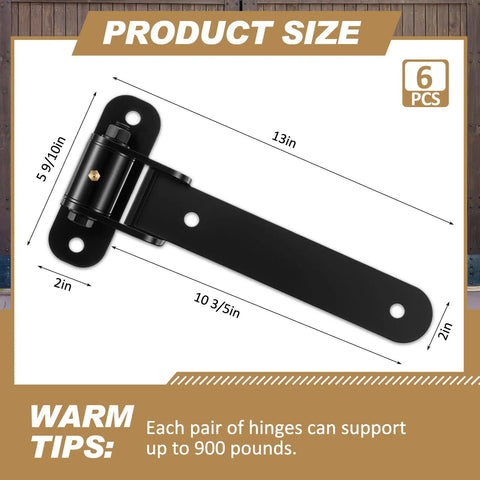 Beefy 6 Pack 13 Inch Heavy Duty Gate Hinges Set With 900 Lb Capacity, 180 Degree Swing dimensions illustration