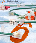 50Ft Outdoor Extension Cord with 6 Outlets Evenly Spaced Weatherproof 16 Gauge 3 SJTW Power Cable on snowy ground with gifts