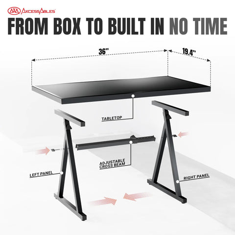 Two In One Adjustable Keyboard Stand And DJ Desk With Removable 36 Inch By 19.4 Inch Steel Tabletop assembly diagram