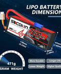 Beefy High Capacity 3S 7600mAh LiPo Battery 11.1V With EC5 Connector for RC Models displaying dimensions and weight