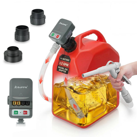 Portable Fuel Pump For Gas, Diesel And Kerosene With 3.2 GPM Flow, 51 Inch Hose, Gray Tank Adapter, Easy Pour Design for Transfers