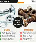 Rustproof Chrome Bumper Bolts Kit 7/16-14 By 1-1/4 Inch Carriage Bolts With Nuts And Lock Washers, 4 Sets, Heavy Duty Chrome Plated Steel For Ford F-150 F-250 F-350 Mustang Front And Rear Bumper Replacement. Chrome bolt and rusted bolt comparison
