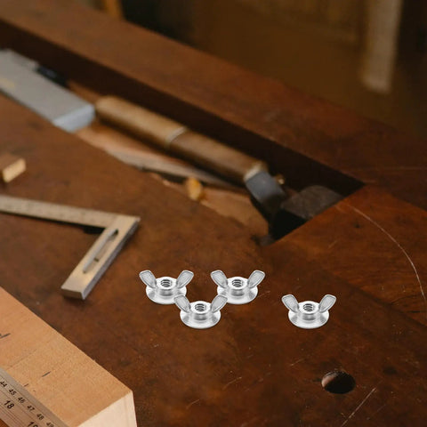 20 Pack Hurricane Shutter Wing Nuts 1/4-20 With Washer Base for Quick Release Storm Panels on a wooden workbench