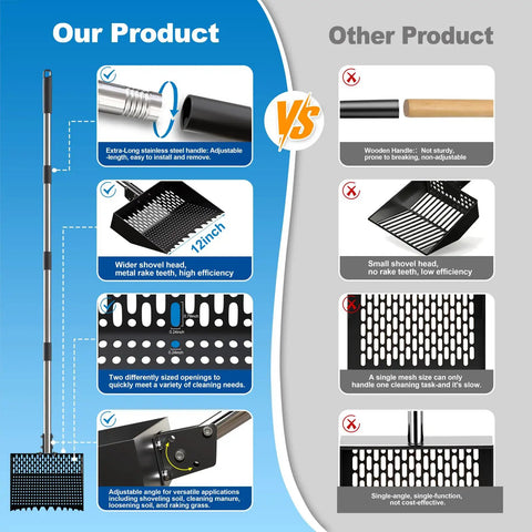 Comparison chart of Two In One Chicken Poop Scooper And Rake With Adjustable Stainless Steel Handle and other product differences