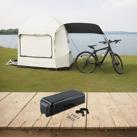 Heavy Duty ABS Plastic Electric Bike Controller Box Keeps Your Ride Tight For 1000 To 1500 Watt Ebike Motor Setups With Included Nuts And Fasteners on wooden table near bike and tent.