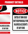 4 Pack Enter At Own Risk Warning Signs 10 By 7 Inch Tough As Nails Reflective Aluminum Plates with a clear, eye-catching design.