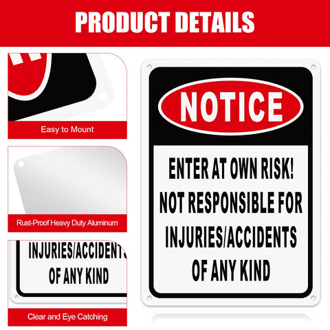 4 Pack Enter At Own Risk Warning Signs 10 By 7 Inch Tough As Nails Reflective Aluminum Plates with a clear, eye-catching design.