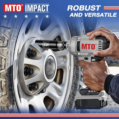 Two Piece 3/8 Inch Female To 1/2 Inch Male Impact Socket Adapter Set For Heavy Duty Wrench Transfers And Garage Grinds in use on a tire.